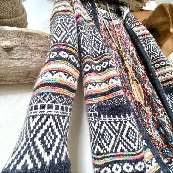 Aztec Southwestern boho open front cardigan w prairie Country southwestern vibe - Picture 5 of 13